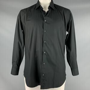 BARNEY'S NEW YORK Size L Trim Fit Black Cotton Button Up Long Sleeve Shirt